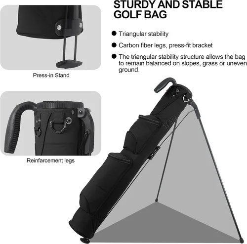 Vista 3 de Bolsa de golf ligera, fácil de llevar, pequeña bolsa de golf con divisores de longitud completa de 2 vías y bolsillos, para el campo de prácticas