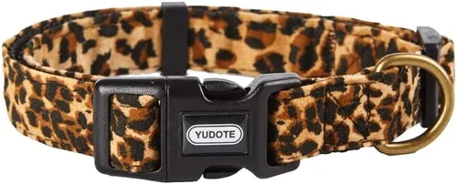Vista 6 de Collar de perro de leopardo elegante con tejido flocado de cheeta con aroma, suave y premium para cachorros, perros medianos y grandes
