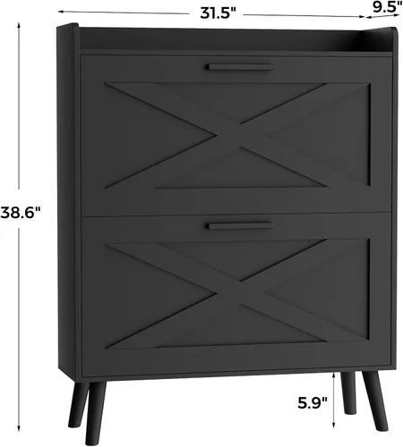 Vista 2 de Homleke Armario de Almacenamiento de Zapatos Estilo Granja de 32" de Ancho con 2 Cajones Abatibles y Diseño de Puerta de Granero, Estantes