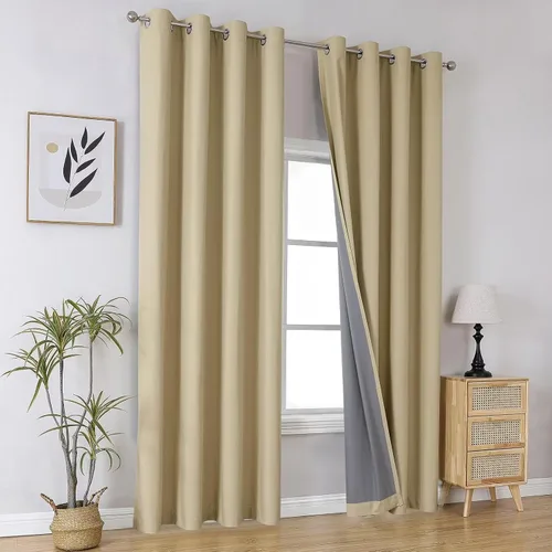 Vista 73 de Joydeco - Juego de 2 paneles de cortinas opacas de 63 pulgadas, 2 cortinas largas con aislamiento térmico burg, cortinas de oscurecimiento