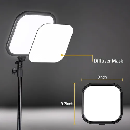 Vista 4 de Paquete de 2 luces LED de video, luz de estudio de 15 W, temperatura de color de 2500-8500 K con soporte de trípode y soporte para teléfono