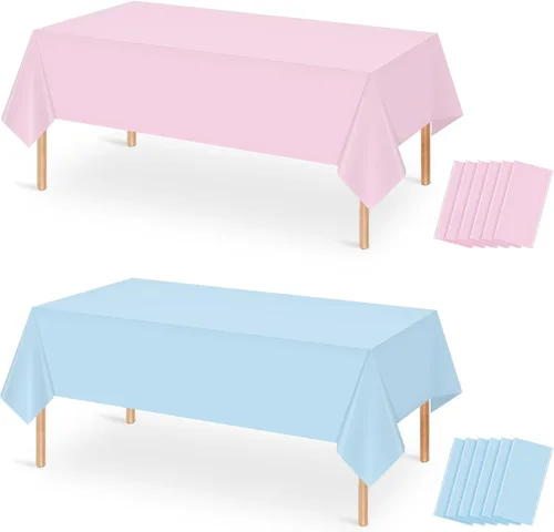 Vista 12 de MASHAN 6Pack de manteles para revelación de género, manteles desechables de plástico rosa y azul, fundas de mesa rectangulares para decoración