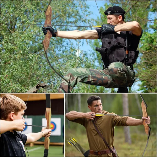 Vista 5 de Juego de Arco Recurvo y Flecha Black Hunter, Paquete de Arcos Recurvos Desmontables de Madera GLURAK de 60'', Kit de Tiro con Arco para Práctica