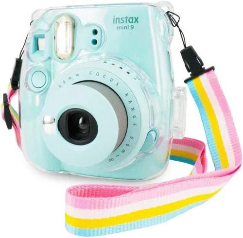 Vista 2 de Funda para cámara Instax Mini 8/9, funda protectora de plástico duro transparente con correa ajustable para el hombro (transparente)