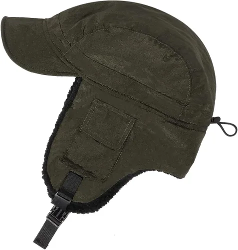 Vista 3 de Clakllie Sombrero de trampero de invierno, sombreros de soldado con orejeras para clima frío, sombreros de aviador Ushanka, sombrero ruso con visera