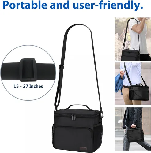 Vista 6 de Gloppie Fiambrera para hombres Bolsa de almuerzo para mujeres, a prueba de fugas almuerzo refrigerador bolsa negro gran almuerzo térmica