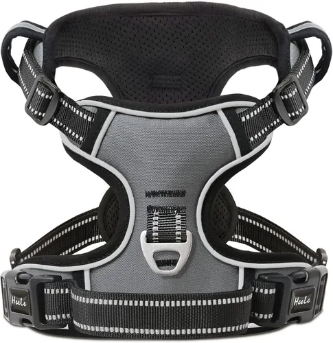 Vista 17 de HEELE Arnés para perro pequeño sin tirones con mango suave, arnés reflectante ajustable, color negro, XS Reflective Front Clip Vest with Control
