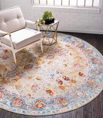 Vista 13 de Unique Loom Austin Collection Botanical, Medallion, Vintage Alfombra de área 4' 0" x 6' 0", Beige/Azul