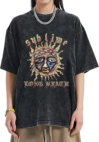 Vista 2 de Camisetas de gran tamaño con estampado de letras con estampado de sol, vintage, moderna, estética, para mujer
