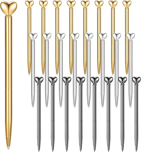 Vista 7 de Thenshop 24 piezas de bolígrafos con forma de corazón retráctiles de metal, lindos bolígrafos de 1.0 mm, tinta negra, bolígrafos de bola