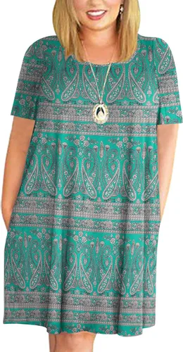 Vista 5 de Kancystore Vestido casual de verano para mujer, talla grande, con bolsillos Albaricoque