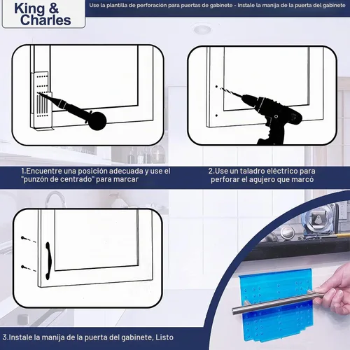 Vista 6 de King&Charles - Plantilla de herrajes para gabinete y punzón central para manijas y tiradores Herramienta de plantilla de mango, instalación