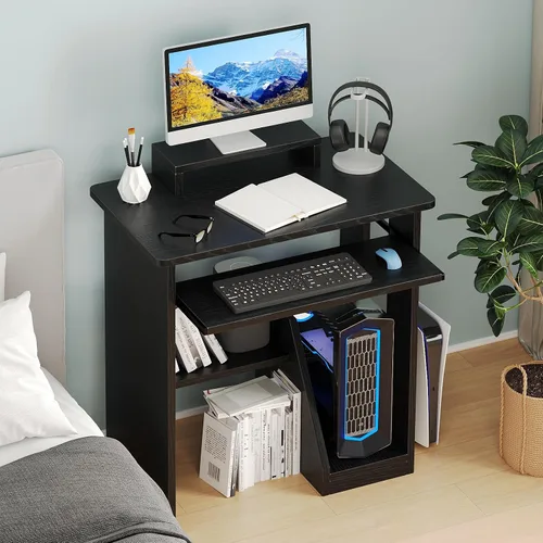 Vista 21 de Escritorio pequeño para computadora para oficina en casa, mesa de juegos compacta para computadora de escritorio y portátil, con cajón