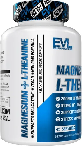 Vista 4 de Suplemento de magnesio L teanina – Evlution Nutrition magnesio calmante para la mente y el cuerpo con mezcla de L-teanina para apoyar la relajación