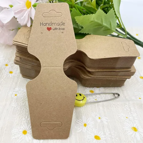 Vista 3 de Tarjetas de exhibición de pulsera, 100 collares, tarjetas autoadhesivas, embalaje de joyas para pequeñas empresas, tarjetas de papel kraft