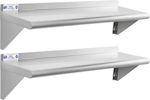 Vista 18 de Hally Estante de acero inoxidable montado en la pared, estante de pared de 10 x 24 pulgadas, NSF resistente, capacidad de 250 libras, estante