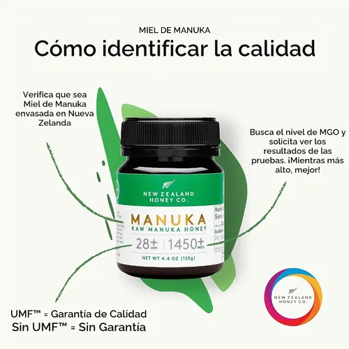 Vista 7 de New Zealand Honey Co. Miel de manuka cruda UMF 28+ MGO 1450+, certificado UMF / 4.4oz