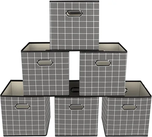 Vista 39 de Yunkeeeper - Contenedores de almacenamiento, cubos organizadores de tela con asa, cubos plegables para almacenamiento de tela o accesorios, 11 x 11