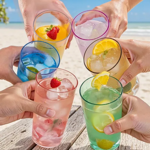 Vista 6 de Liacere Juego de Vasos de Beber Coloridos Set de 8 - Vasos de Plástico Highball de 17oz y Vasos de Plástico para Cóctel de 14oz, Vasos de Agua
