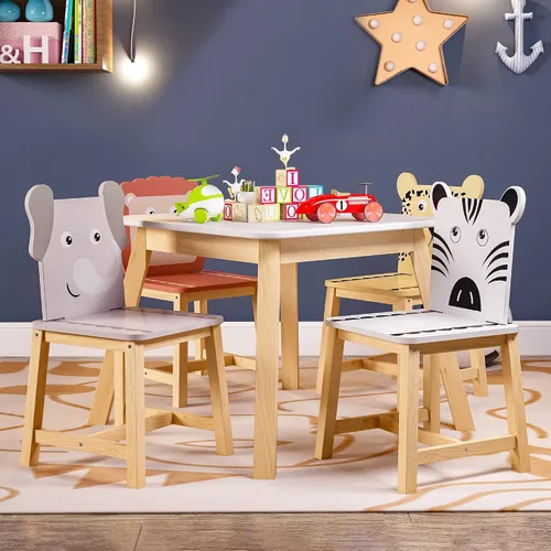 Vista 3 de Mesa de actividades de madera para niños+4 sillas para niño y niña Colorido