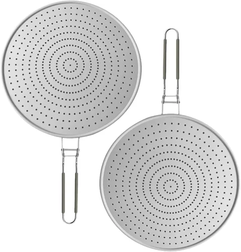 Vista 7 de Pantalla de silicona contra salpicaduras para sartén de 13 pulgadas, protector de salpicaduras de grasa con mango plegable, apto para lavavajillas