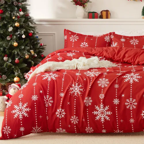 Vista 16 de CAROMIO Juego de funda de edredón de Navidad, de microfibra suave, reversible, ropa de cama decorativa festividades + 1 funda de almohada