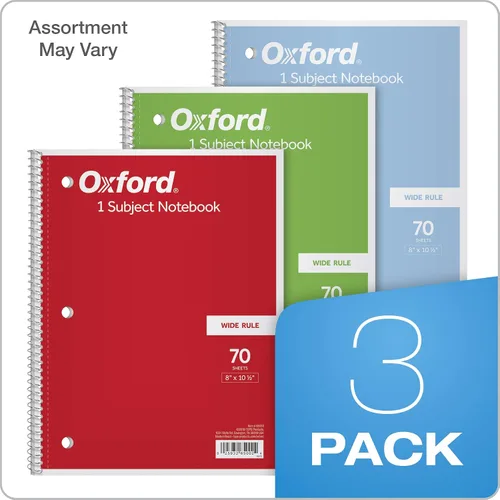 Vista 7 de Oxford Cuadernos de 1 materia, diario escolar, 8 x 10-1/2 pulgadas, papel de regla ancha, 70 hojas, perforación de 3 agujeros, paquete de 3, rojo