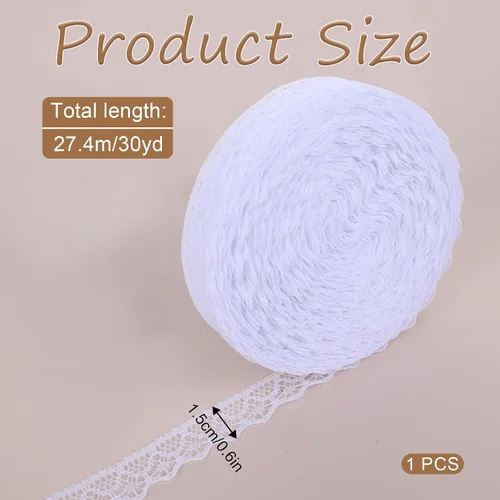 Vista 2 de Rollo de cinta de encaje blanco de 30 yardas de ancho de 0.6 pulgadas de ancho, cinta de encaje de flores, para decoración de bodas, ramo y embalaje