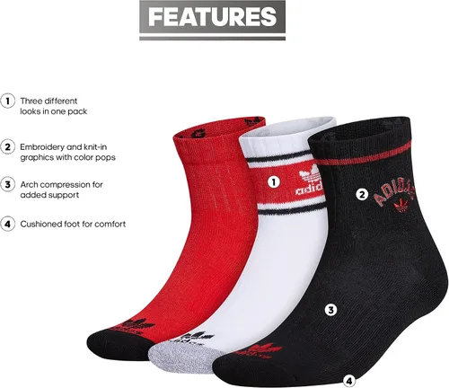 Vista 2 de adidas Originals Mixed Graphics Cushioned Quarter Socks (3-Pair)