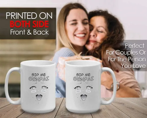 Vista 5 de Taza de café blanca de anime de 15 oz - Sip Me Senpai - Haentai Weaboo Animation Divertida y linda taza de mercancía Waifu Otaku Manga Cultura