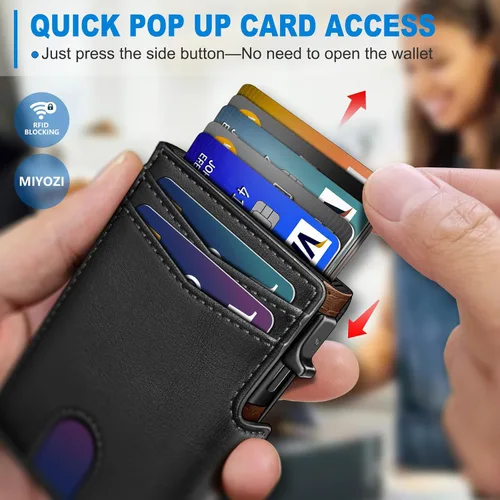 Vista 4 de miyozi Billetera para hombre, con clip para dinero, bolsillo para monedas, ventana para identificación, delgada, bolsillo frontal con bloqueo RFID