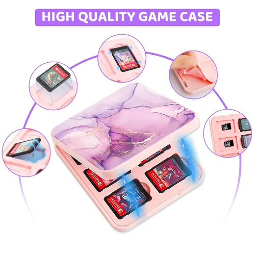 Vista 5 de RHOTALL Carrying Case for Nintendo SwitchOled, Portable Hard Shell Marble Travel Storage Case with 12 Slots Card Case, Screen Protector, Adjustable