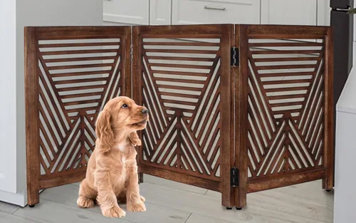 Vista 11 de Lightnpro Valla de madera geométrica para mascotas - Puerta de seguridad plegable independiente para perros, cachorros y mascotas pequeñas, valla