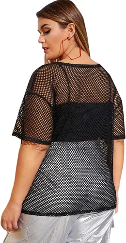 Vista 2 de Floerns Camiseta casual de manga corta de malla transparente para mujer