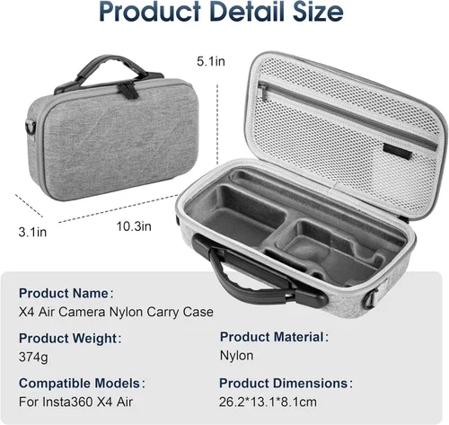 Vista 8 de STARTRC VCR Funda de transporte para insta360 x 4 protector de lente de aire, bolsa de almacenamiento, cubierta protectora de viaje rígida