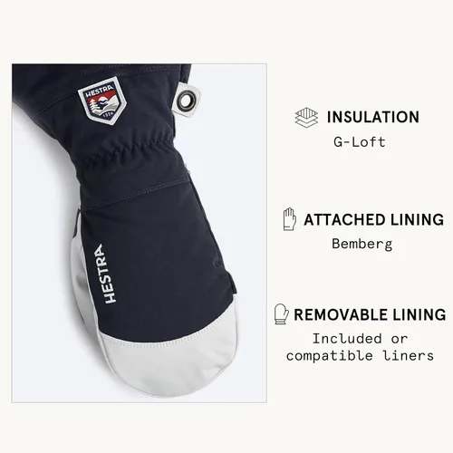 Vista 5 de Hestra Manopla de Esquí Heli Army Leather, Guante Manopla de Nieve para Esquí y Snowboard para Hombres y Mujeres