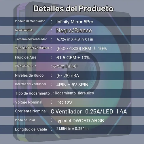 Vista 2 de Ventilador de computadora Infinity Mirror ARGB de 4.724 in, ventilador PWM negro de alto rendimiento con efecto de luz personalizable por SYNC