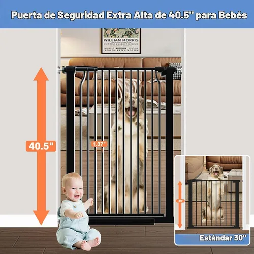Vista 2 de Puerta extra alta para bebés de 40.5 pulgadas, sin taladros, puerta extra ancha de 54.7 a 60.2 pulgadas para perros y mascotas, para interiores