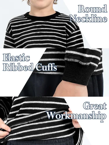 Vista 6 de Cooraby Pack de 4 Camisas de Manga Larga Térmicas para Niños con Rayas y Sólidas, Camisetas de Algodón Suave para Niños y Pequeños