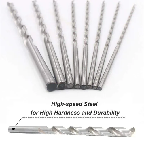 Vista 4 de Juego de 8 brocas helicoidales de 7.874 in extra largas HSS Twist Bits redondos rectos, herramientas de trabajo de madera para madera, plástico