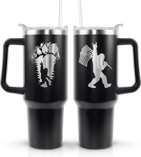 Vista 16 de Vaso térmico de alienígena de 40 onzas con asa y pajita abatible, taza aislante de acero inoxidable para amantes de ovnis, taza de café de viaje