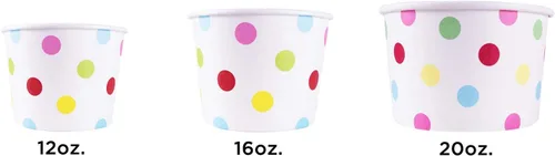 Vista 2 de Karat [473ml - 1000 uds] Tazas de papel para sopa y helado para alimentos fríos/calientes - Ideal para sopa, helado y aperitivos - Con lunares