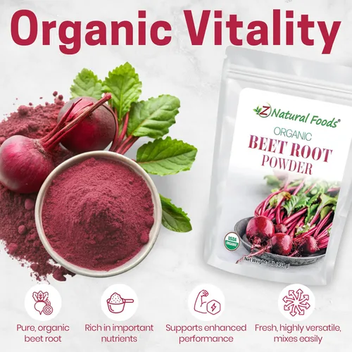 Vista 3 de Z Natural Foods Polvo orgánico de raíz de remolacha – Polvo de remolacha denso en nutrientes con antioxidantes, óxido nítrico para la salud