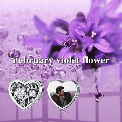 Vista 5 de PEIMKO Dije personalizado de plata de ley con diseño de corazón de flor de nacimiento y corazón de flor de nacimiento, pulsera de serpiente, regalo