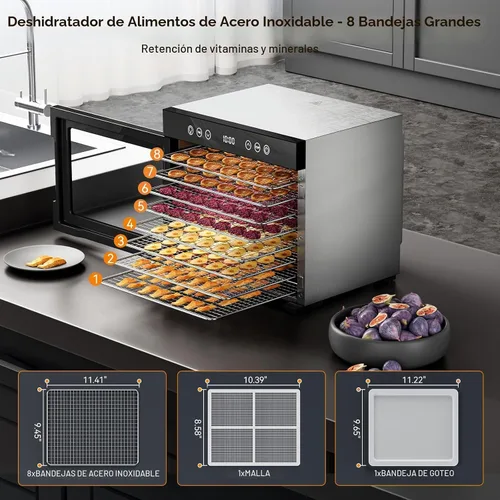 Vista 2 de PSIIDAN Food Dehydrator Machine 8 Trays Stainless Steel 650W Faster Dryer