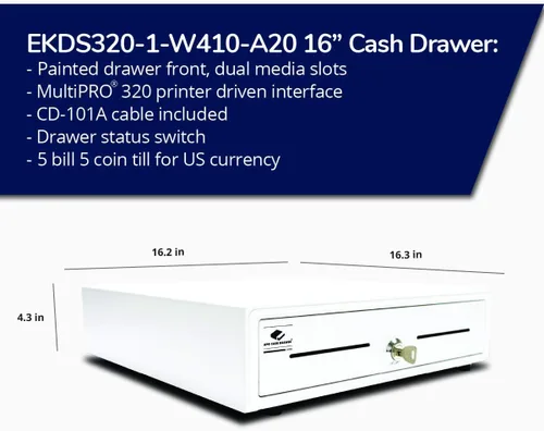 Vista 2 de APG Nivel de entrada - Cajón electrónico de punto de venta de 16 pulgadas Serie Arlo EKDS320-1-W410-A20 Impresora compatible con cable CD-101A