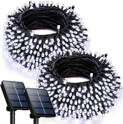 Vista 10 de OZS Paquete de 2 tiras de 240 luces LED solares para exteriores
