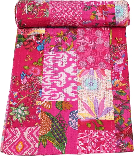 Vista 18 de Marubhumi Colchas hechas a mano tradicional de algodón puro con estampado de cachemira Kantha, funda de cama reversible con estampado de cachemira