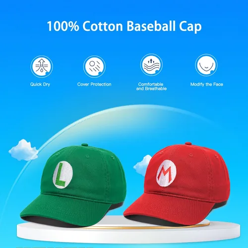 Vista 6 de Super Bros - Gorra de béisbol y bigote falso y guantes para adultos, adolescentes, suministros de fiesta de Halloween, cosplay