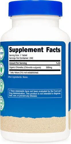 Vista 4 de Nutricost Clorella orgánica 500 mg, 240 tabletas - Sin gluten, sin OMG